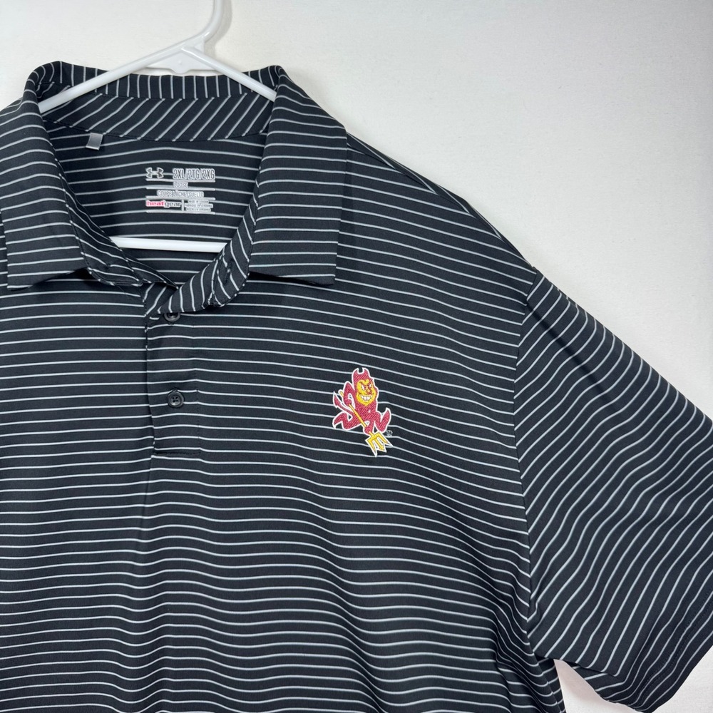 Under Armour ASU Sparky Polo Shirt Mens 2XL Black Striped HeatGear UM0545